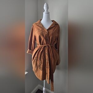 Lucky Brand Brown Corduroy Dress with Tie Waist